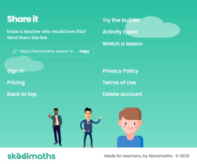 Site footer with a share link, navigation columns and the Skoolmaths wordmark